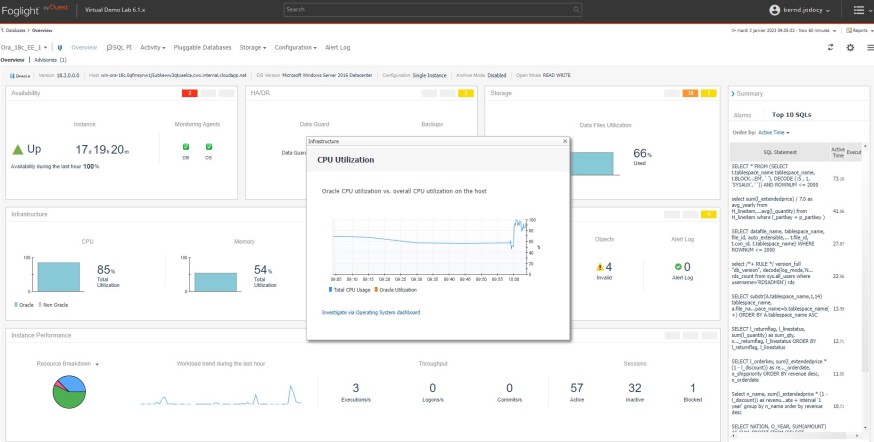 Analyse performances disponibilité temps réel historique Foglight